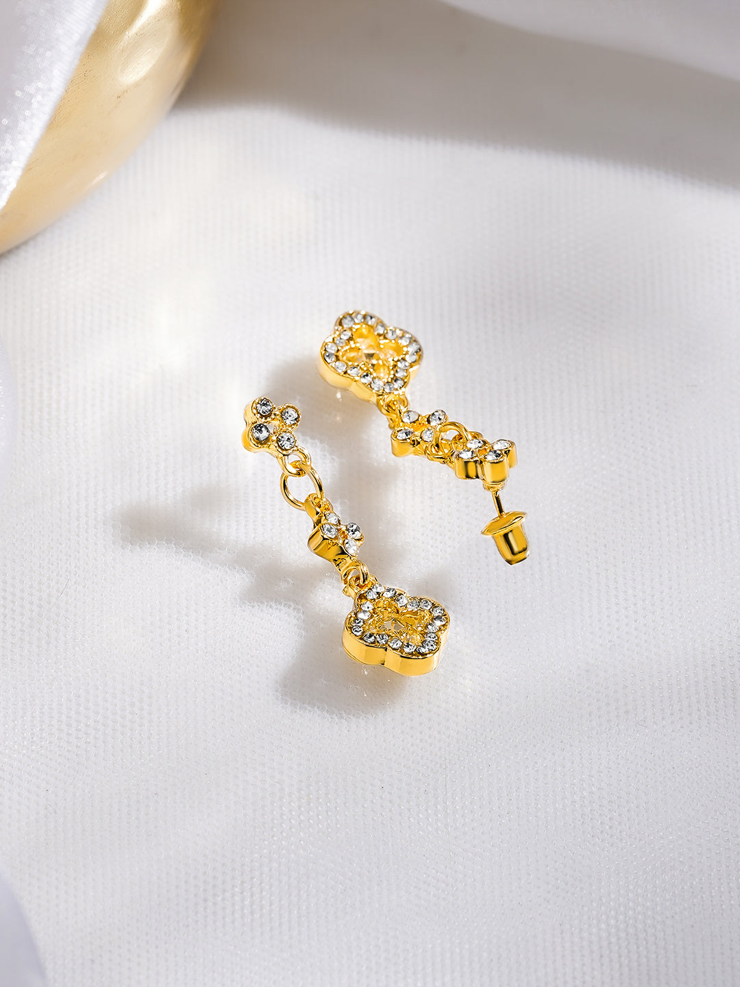 Rubans Voguish 18K Gold-Plated Yellow AD & White Crystal Floral Dangler Earrings フリーサイズ