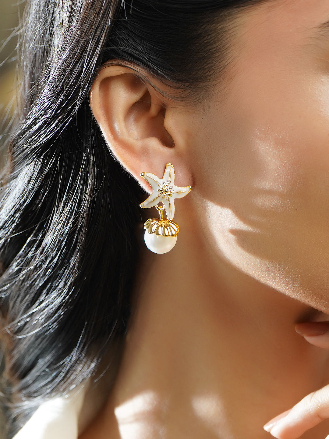 Coastal Charm Starfish Pearl Drops フリーサイズ