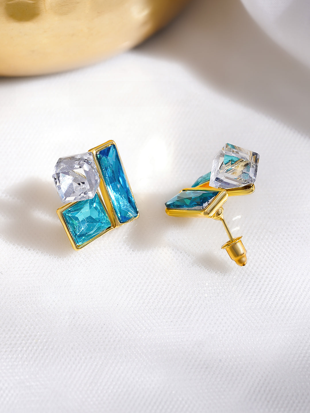 Rubans Voguish 18K Gold-Plated Geometric Blue & Crystal Cluster Stud Earrings フリーサイズ