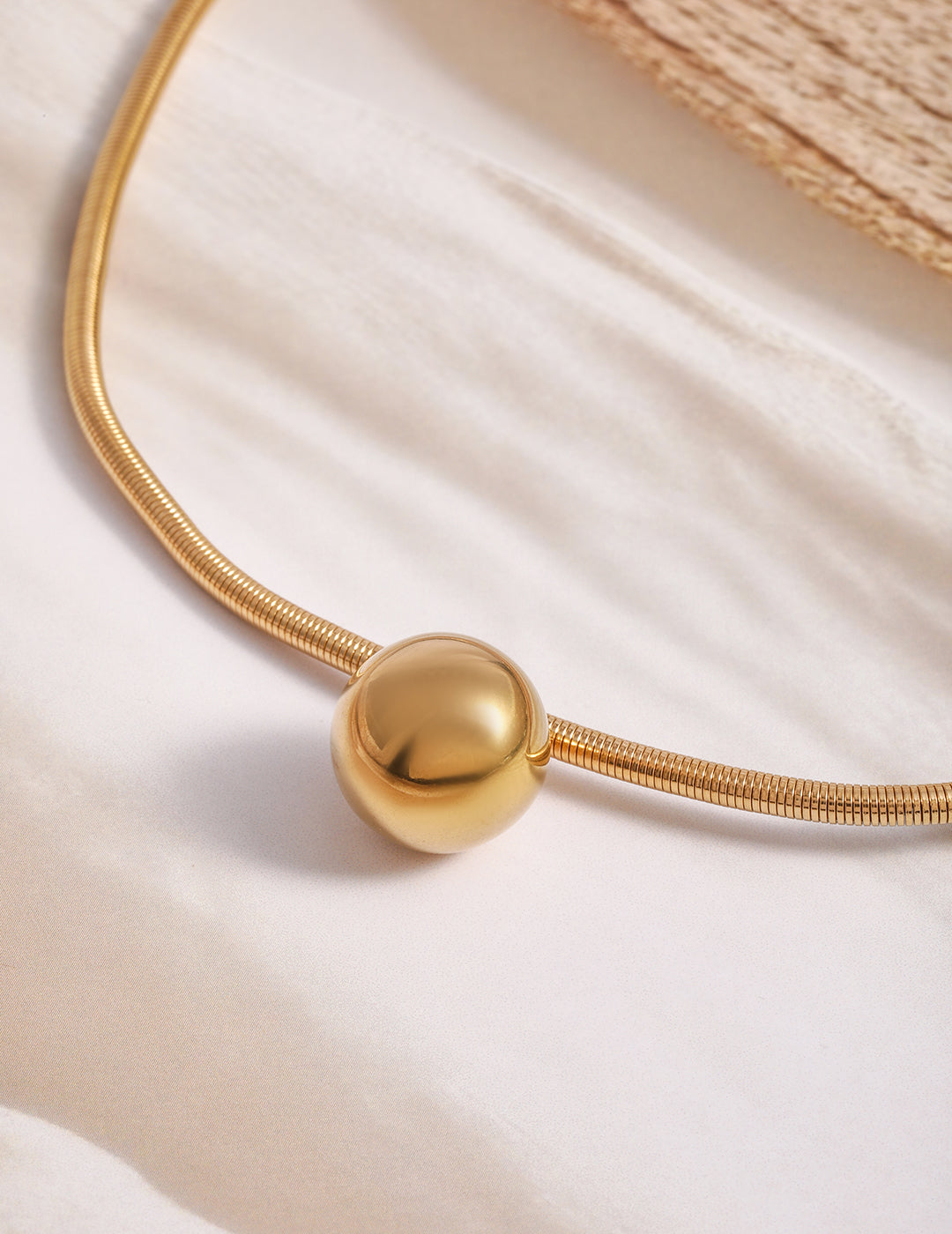 Polished Sphere Radiant Stainless Steel Necklace Gold