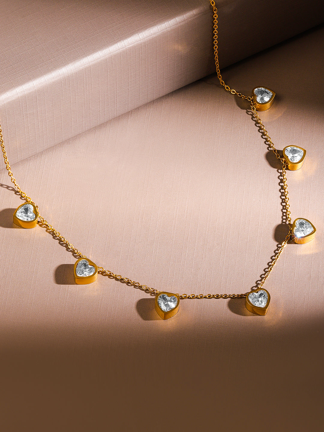 Crystal Heart Beaded Gold Necklace Gold