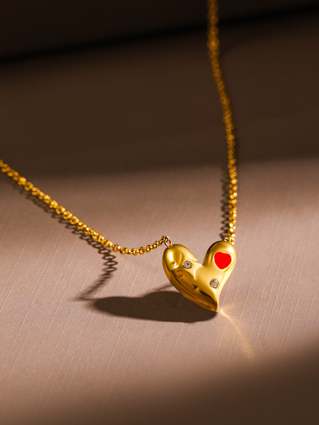 American Diamond Zirconia Cherished Heart Pendant Chain Gold