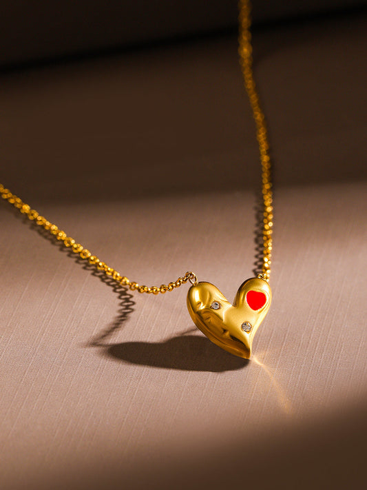 American Diamond Zirconia Cherished Heart Pendant Chain Gold