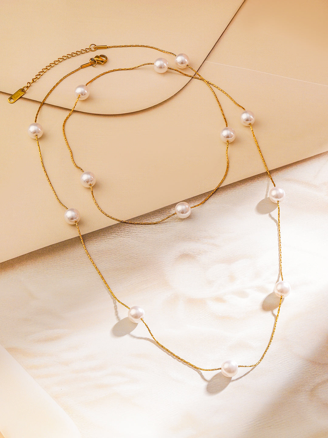 Pearl beaded Dual-Layered Necklace Gold