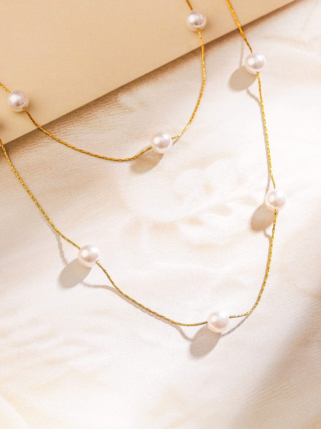Pearl beaded Dual-Layered Necklace Gold