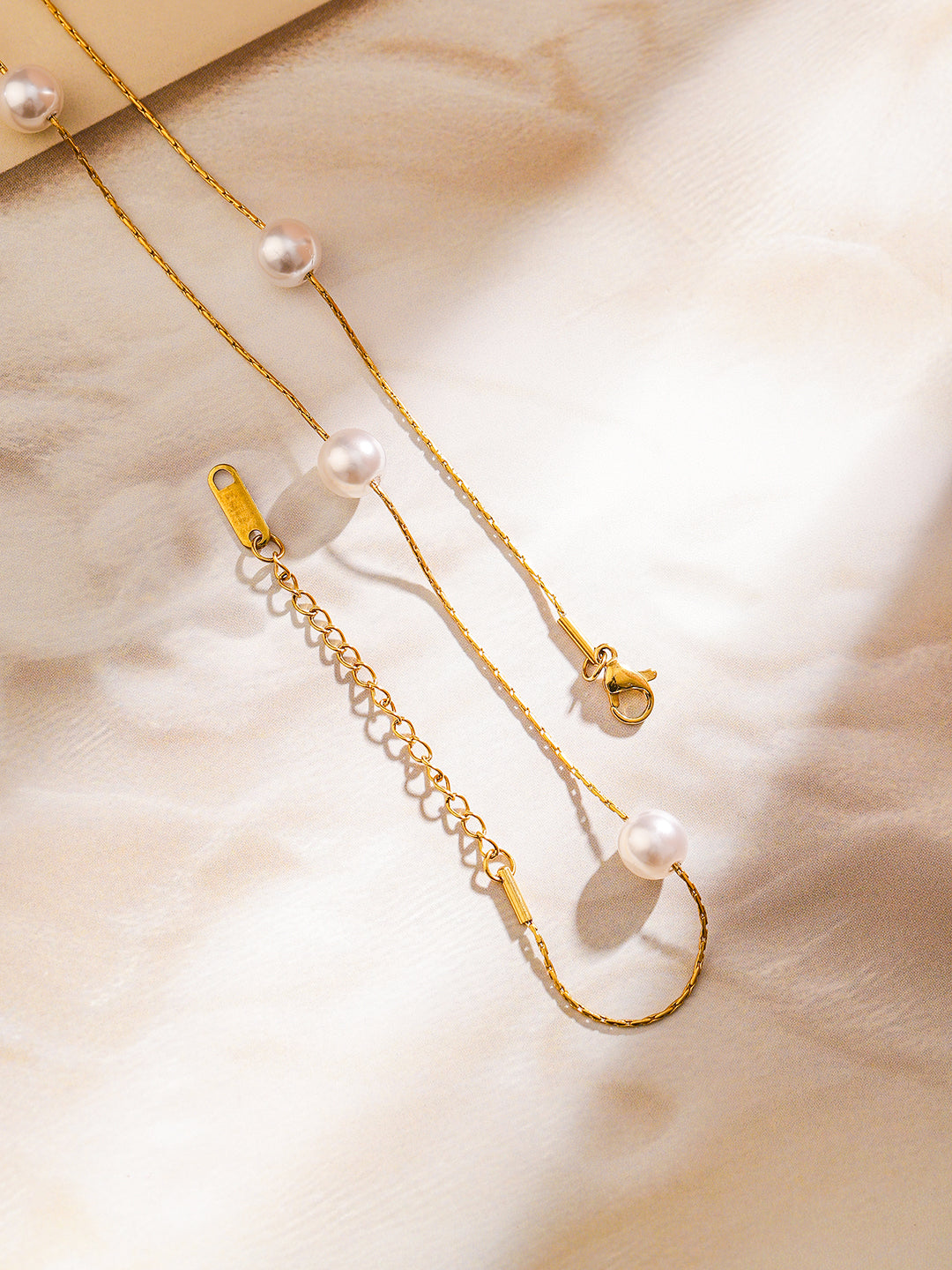 Pearl beaded Dual-Layered Necklace Gold