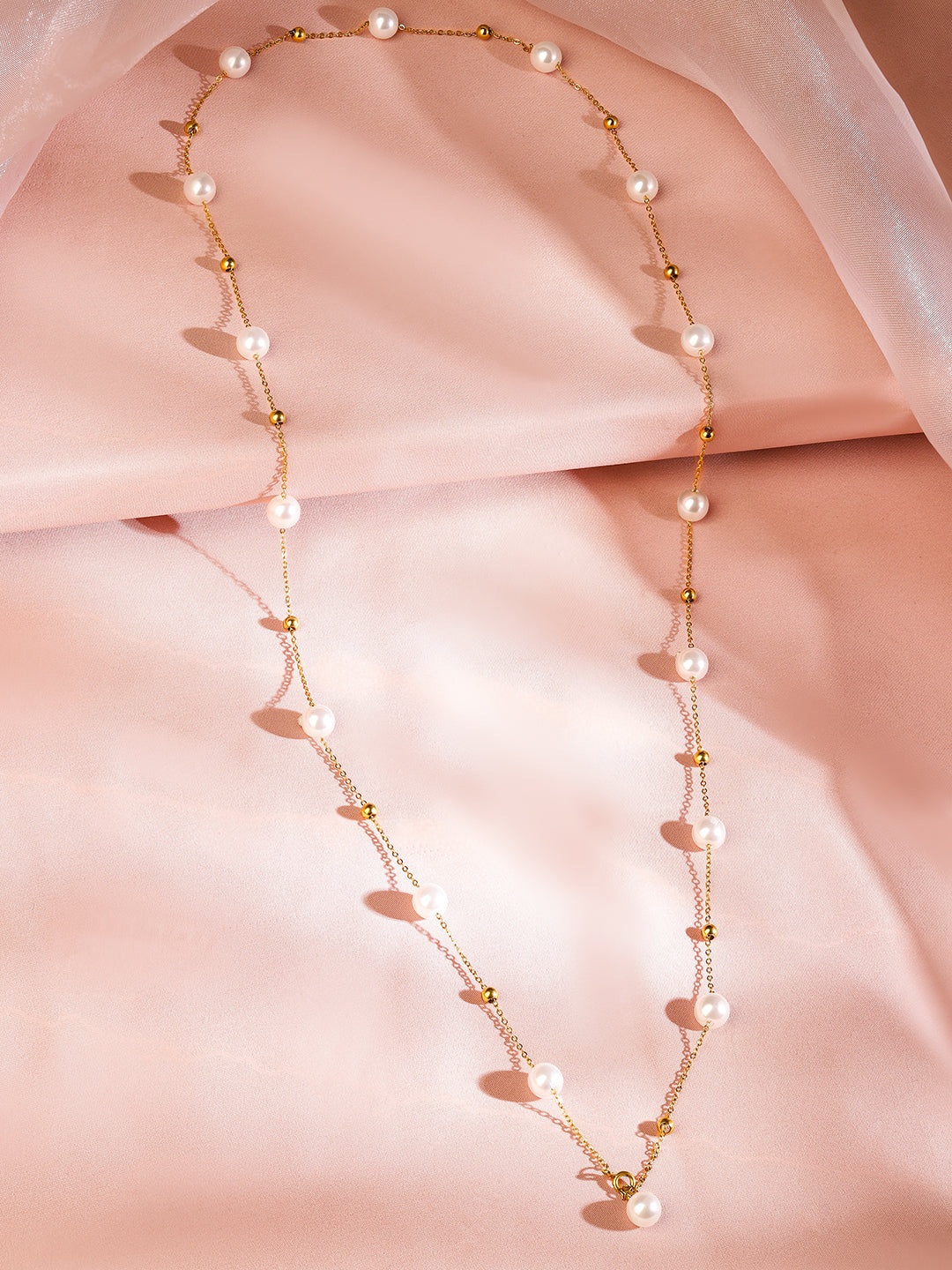 Gold-Plated Dewdrop Pearl Chain Necklace Gold