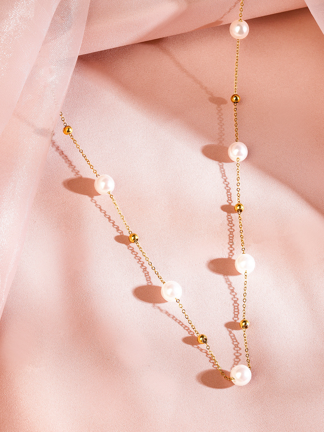 Gold-Plated Dewdrop Pearl Chain Necklace Gold