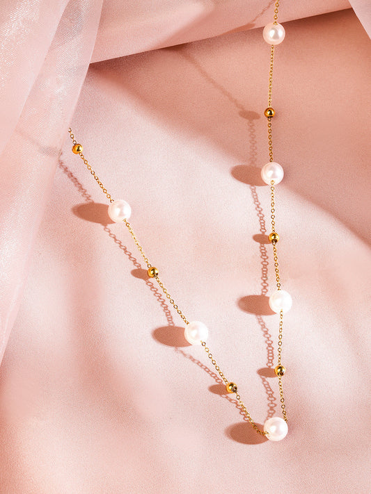 Gold-Plated Dewdrop Pearl Chain Necklace Gold