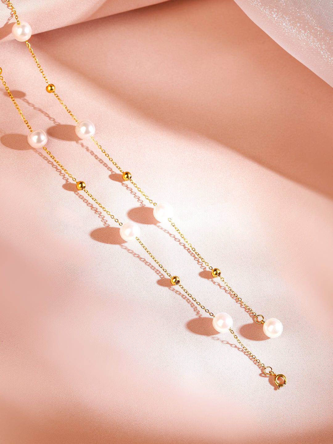 Gold-Plated Dewdrop Pearl Chain Necklace Gold