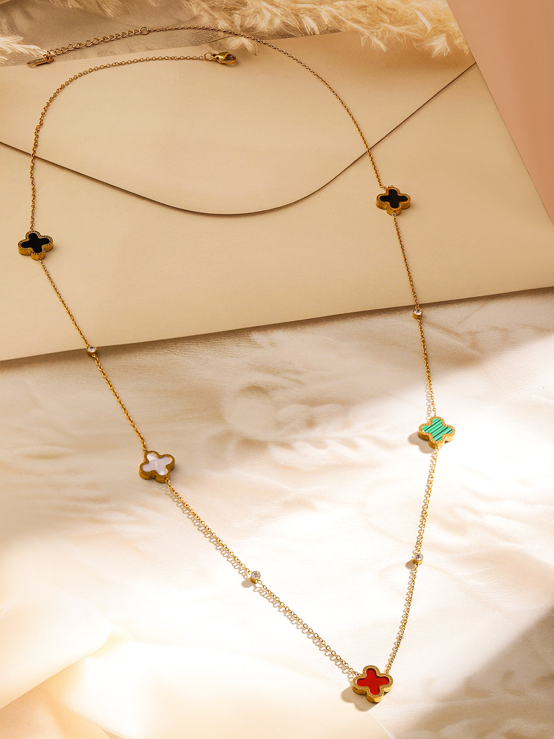 【Rubans】 Modern Multicolour Necklace Chain｜モダン マルチカラー クローバー ネックレスチェーン