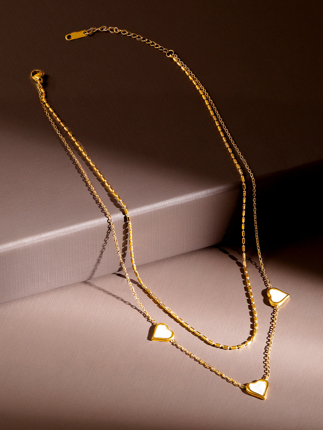 Soft Ivory Heart Charm Chain Necklace Gold