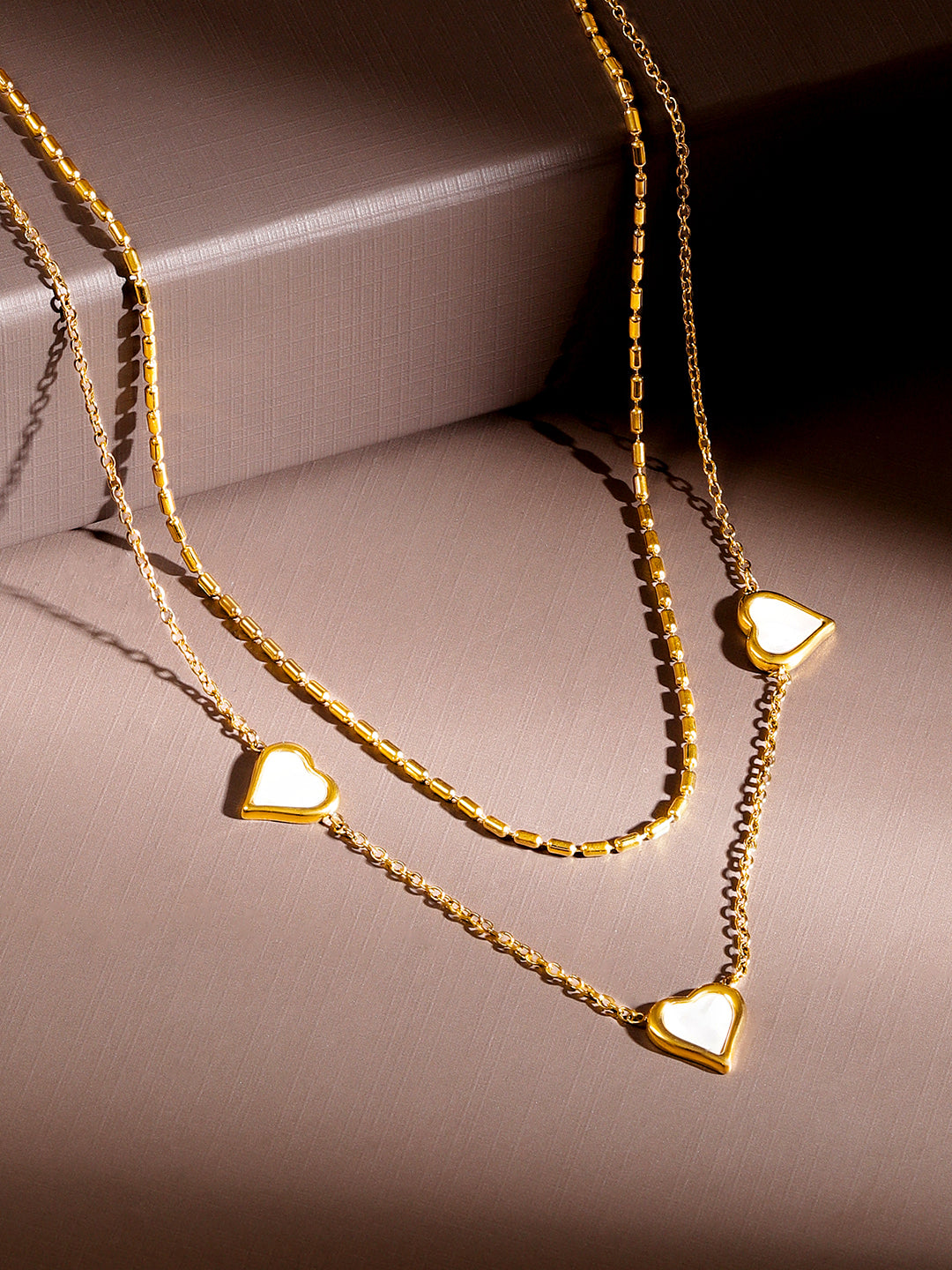 Soft Ivory Heart Charm Chain Necklace Gold