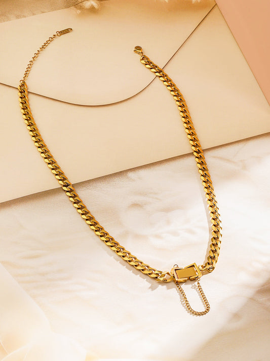 【Rubans】 Bold 18K Gold-Plated Stainless Steel Tarnish-Free Waterproof Cuban Chain Necklace｜18K ゴールドメッキ ステンレス キューバンチェーン ネックレス