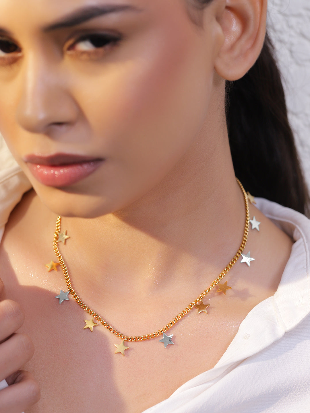 Gold Toned Necklace With Star Chrams フリーサイズ