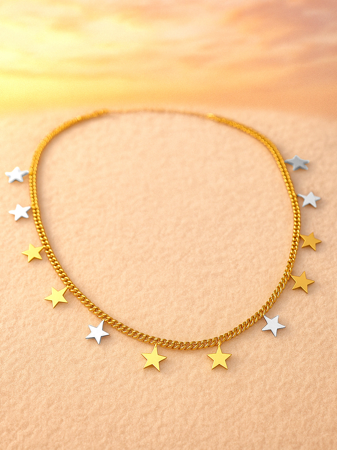 Gold Toned Necklace With Star Chrams フリーサイズ