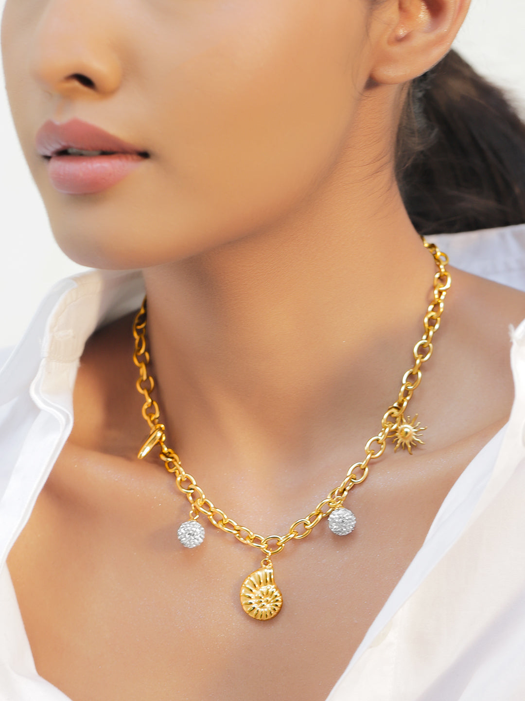 Golf Toned Multi-Charm Necklace フリーサイズ