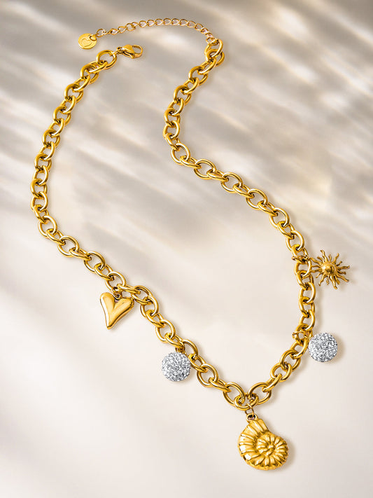 Golf Toned Multi-Charm Necklace フリーサイズ