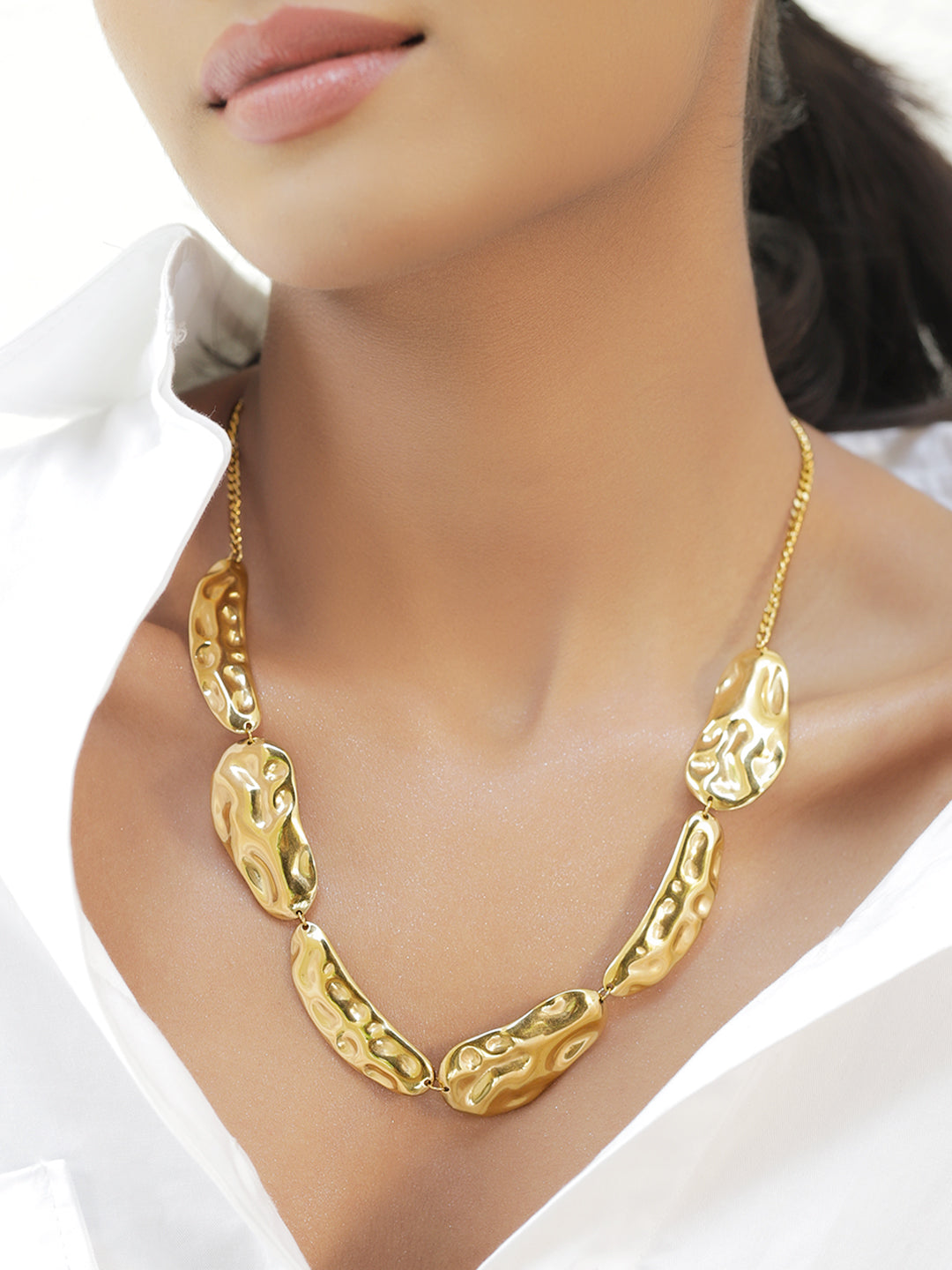 Rubans Voguish 18K Gold-Plated Stainless Steel Tarnish-Free Waterproof Statement Necklace フリーサイズ