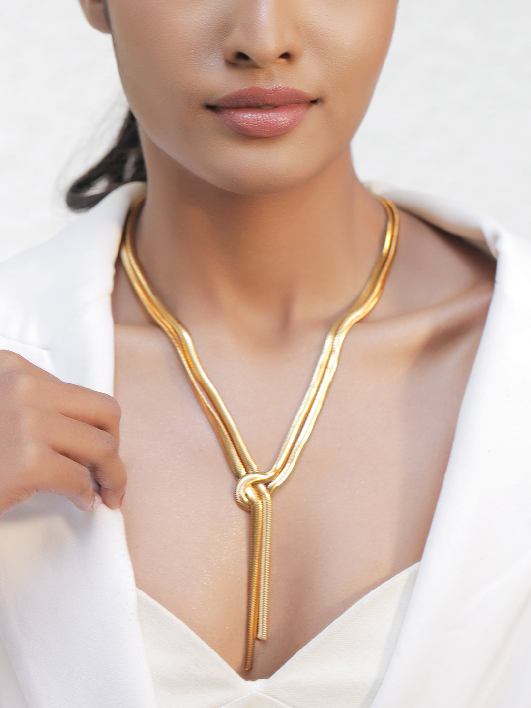 Gold Toned Snake Knot Chain Necklace フリーサイズ