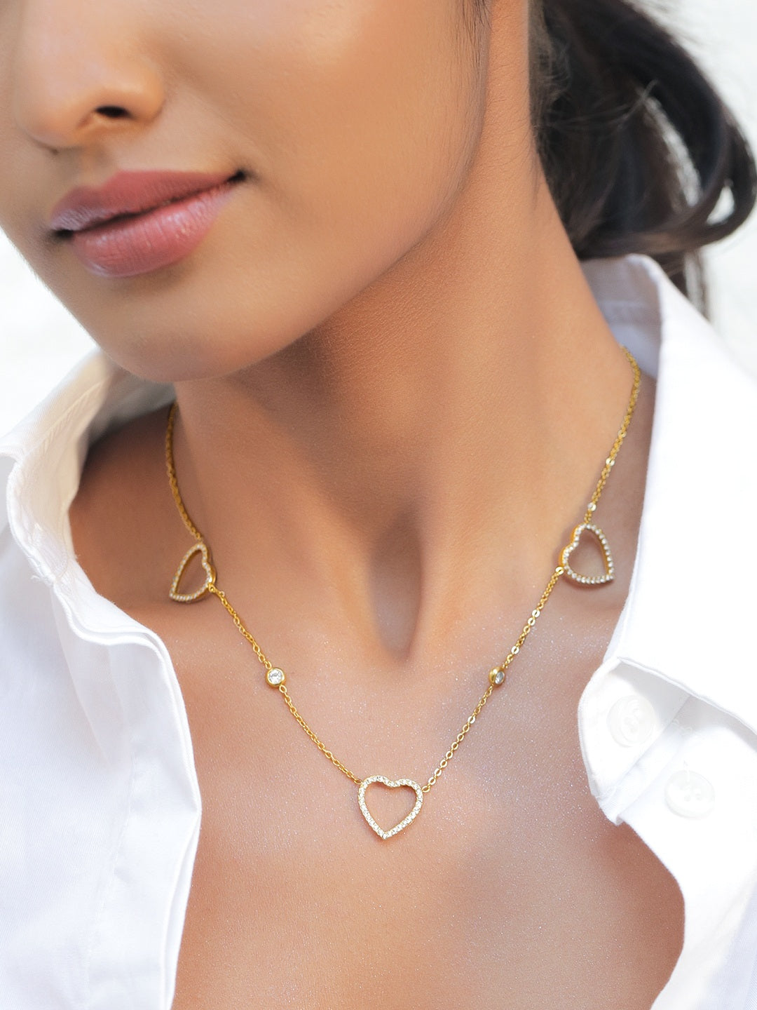 Heart Motif Gold Toned Necklace フリーサイズ
