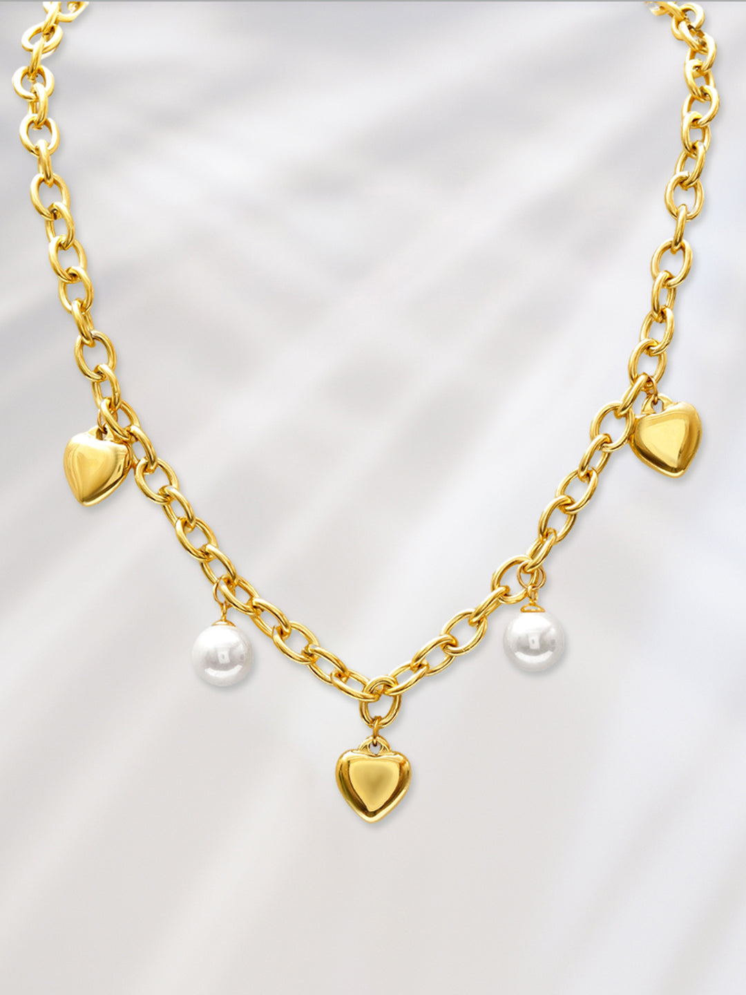 Pearl & Heart Charm Gold Toned Necklace フリーサイズ