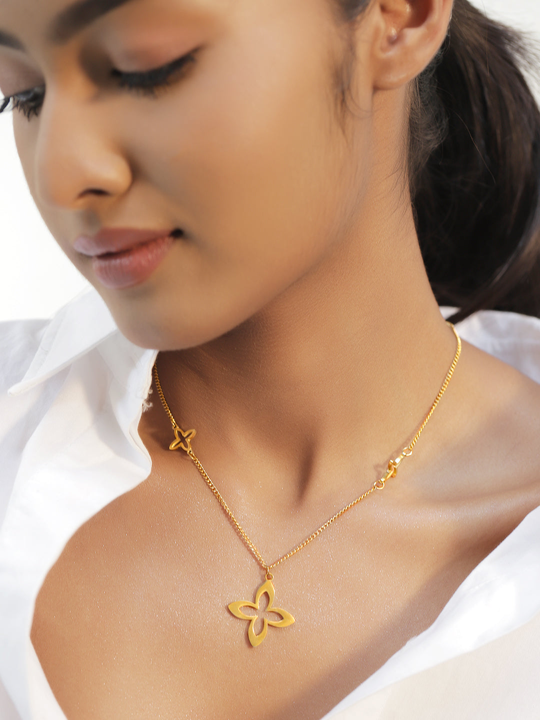 Floral Motif Gold Pendant Chain フリーサイズ