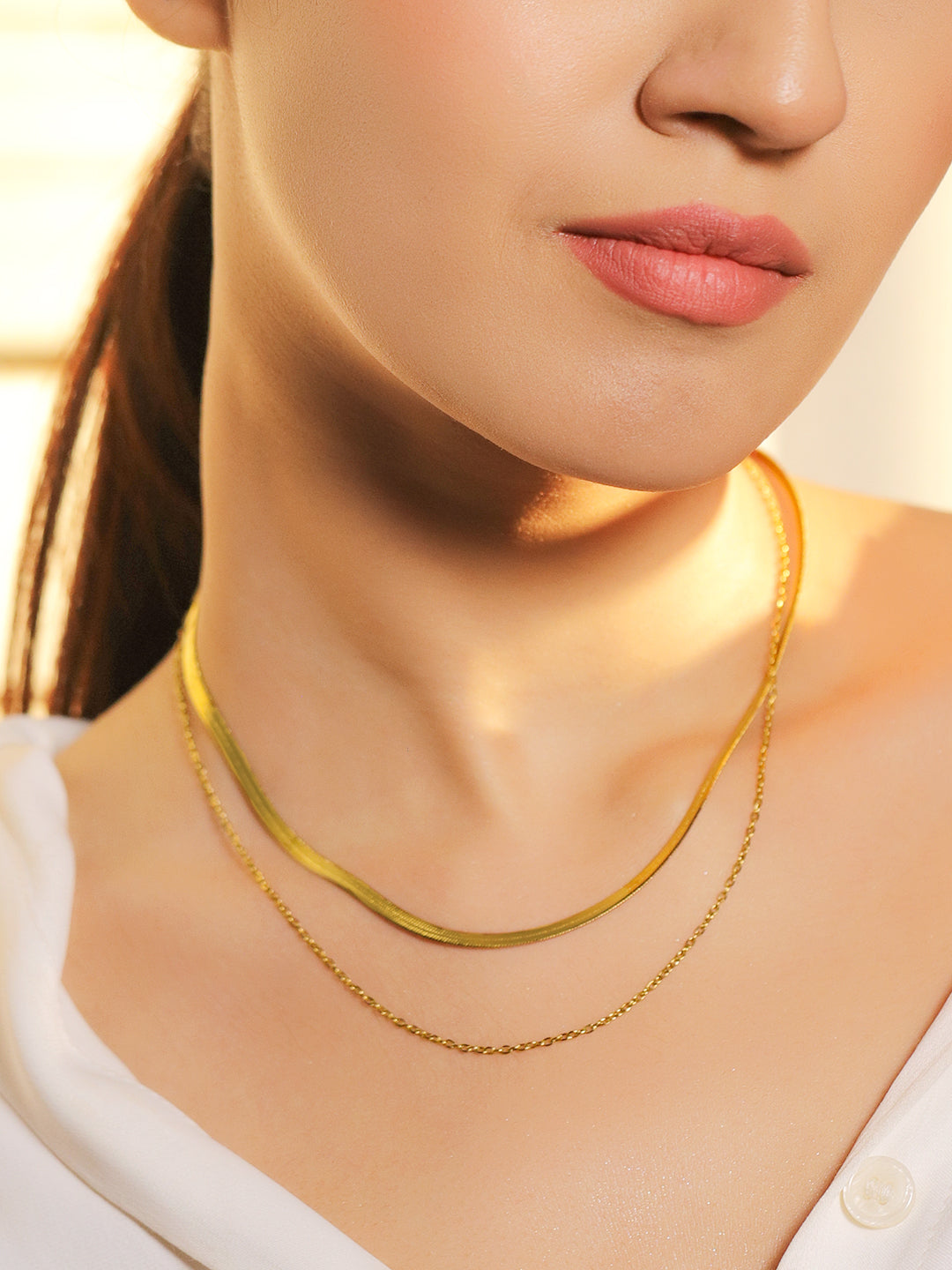Gold Toned Layered Snake Chain Necklace フリーサイズ