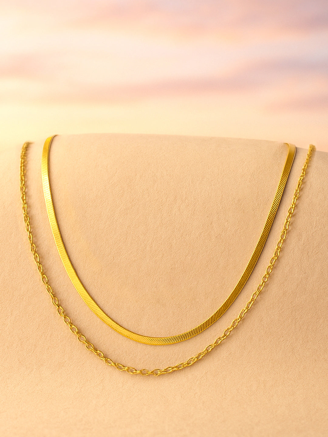 Gold Toned Layered Snake Chain Necklace フリーサイズ