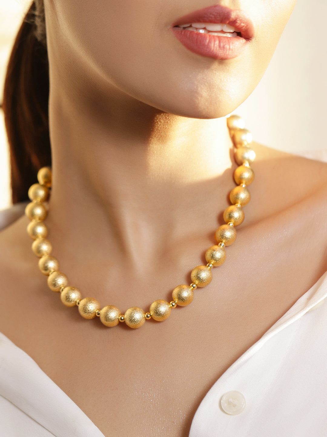 Gold Beaded Necklace For Women フリーサイズ