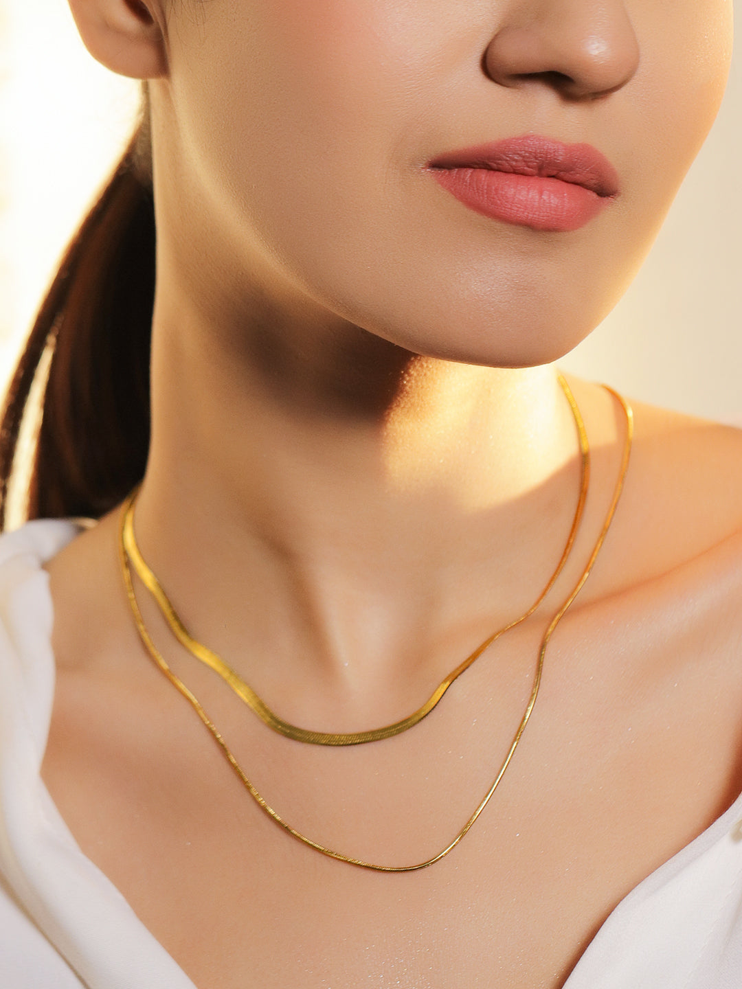 Gold Toned Layered Snake Chain Necklace フリーサイズ