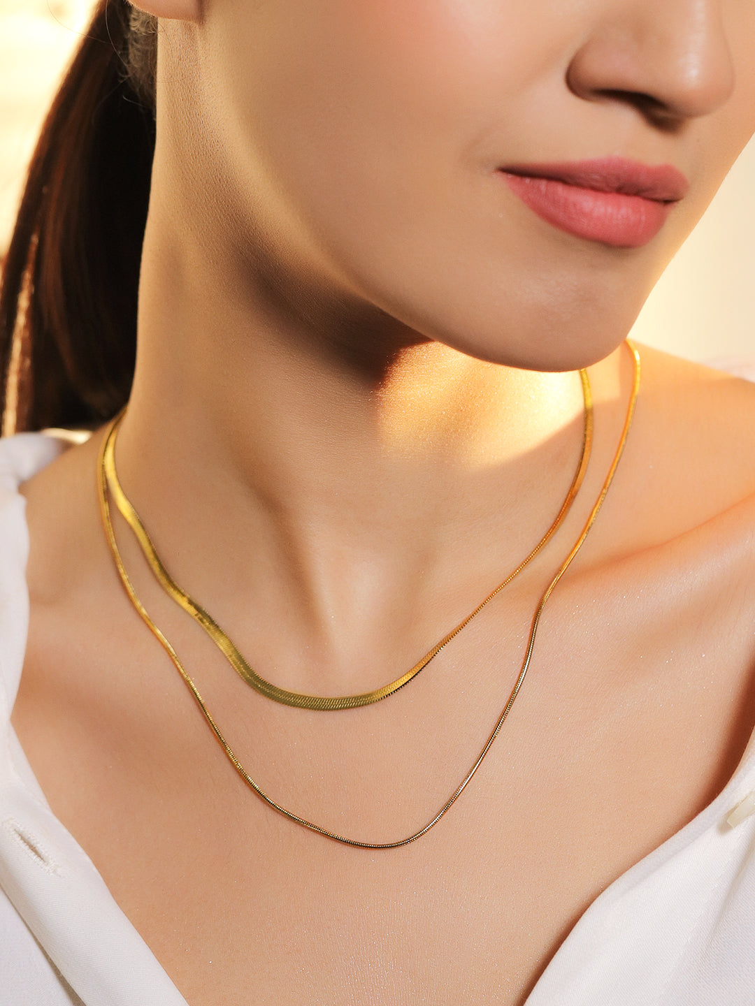 Gold Toned Layered Snake Chain Necklace フリーサイズ