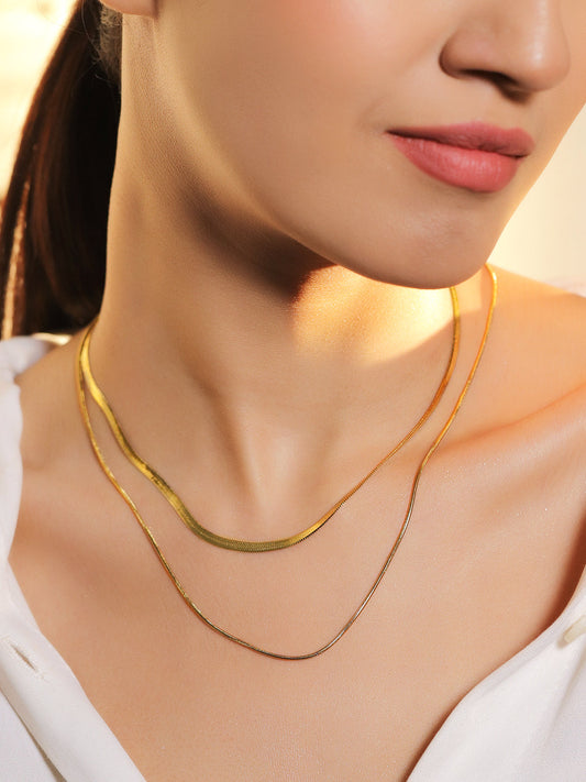 Gold Toned Layered Snake Chain Necklace フリーサイズ