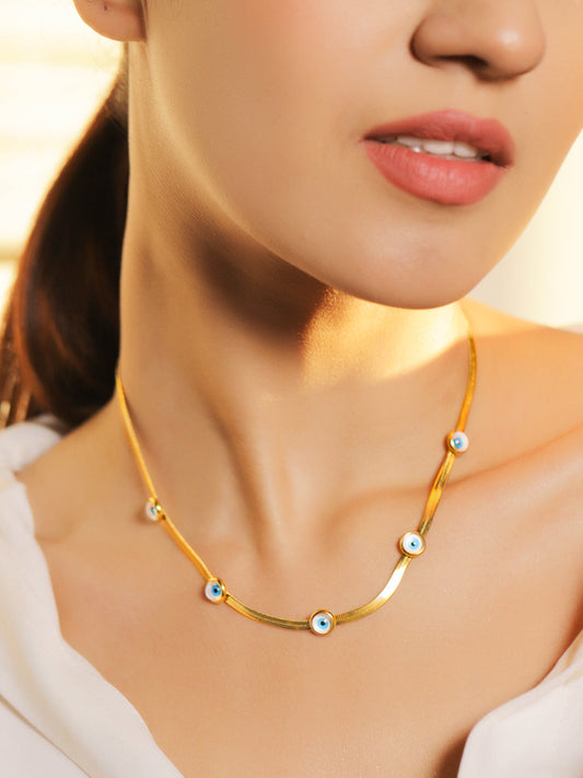 【Rubans】 Evil Eye Studded Gold Necklace｜イービルアイ ゴールド ネックレス（ステンレススチール）