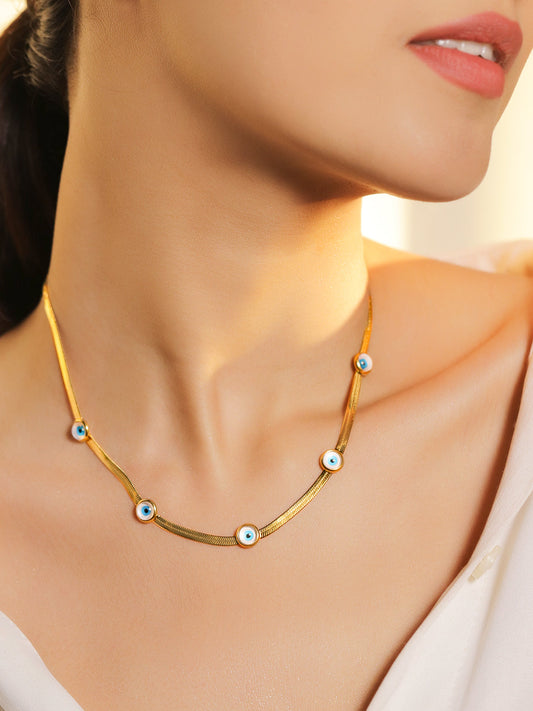 【Rubans】 Evil Eye Studded Gold Necklace｜イービルアイ ゴールド ネックレス（ステンレススチール）