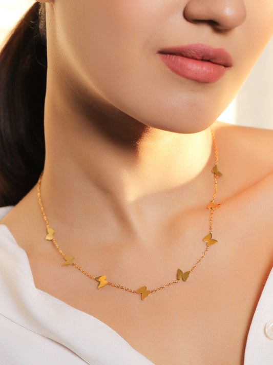 Gold Layered Necklace With Butterfly Accent フリーサイズ