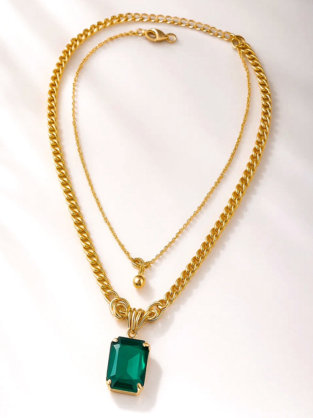 【Rubans】 Gold Toned Emerald Pendant Necklace｜ゴールドトーン エメラルド ペンダントネックレス
