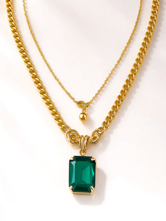 【Rubans】 Gold Toned Emerald Pendant Necklace｜ゴールドトーン エメラルド ペンダントネックレス
