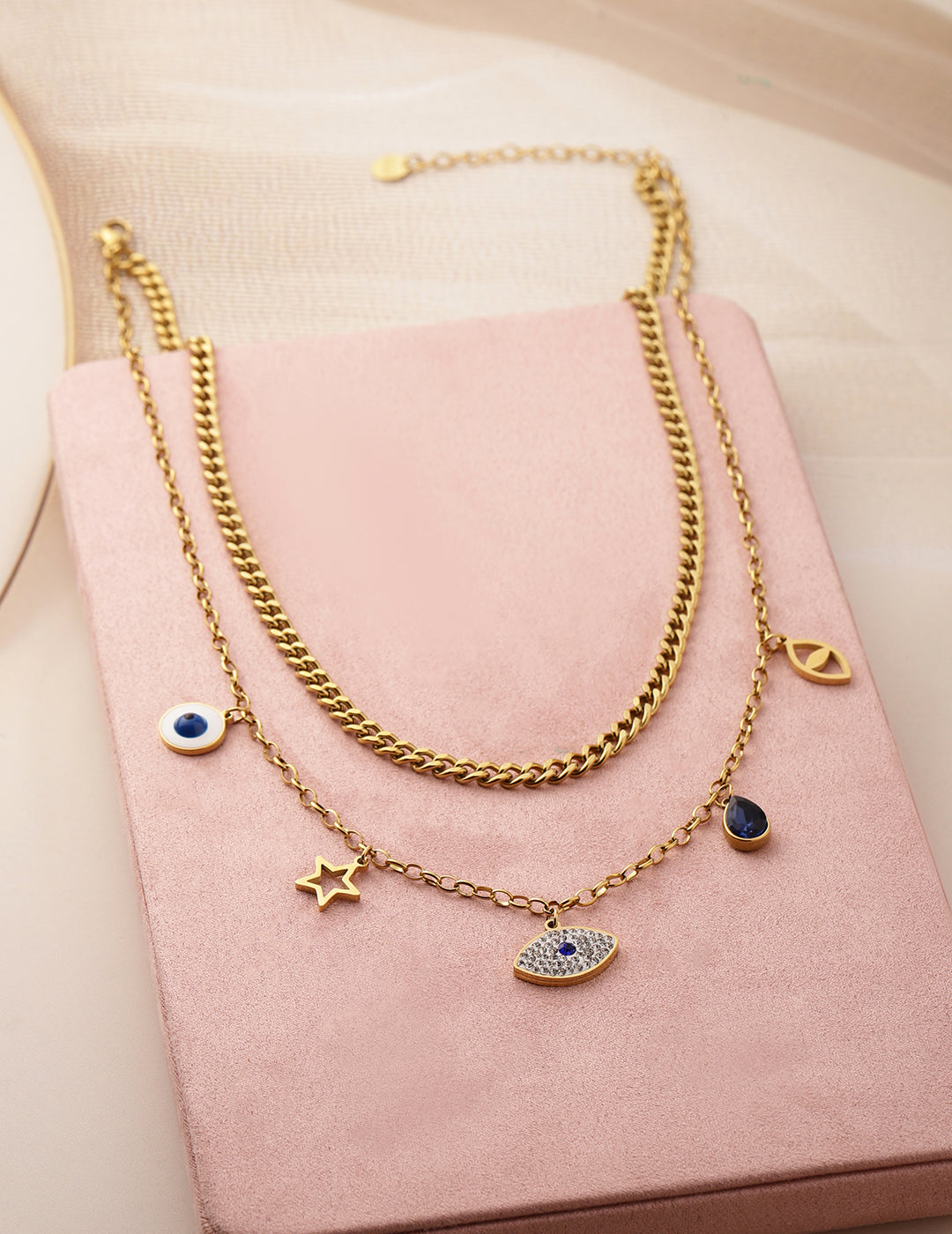【Rubans】 Evil Eye Sleek Necklace Chain｜イービルアイ スリーク ネックレスチェーン