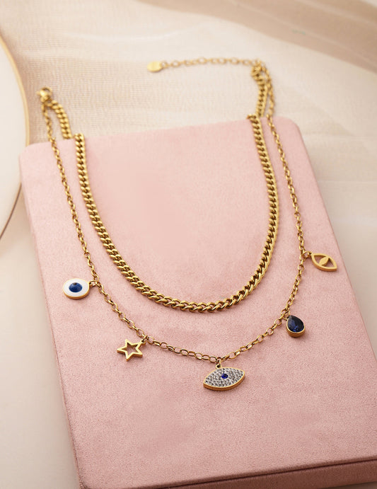 【Rubans】 Evil Eye Sleek Necklace Chain｜イービルアイ スリーク ネックレスチェーン
