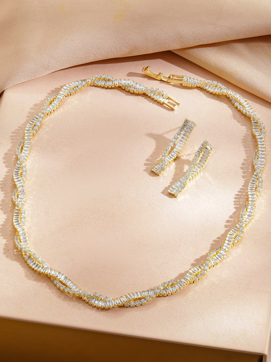 Gold Toned Crystal Embellished Necklace Set フリーサイズ