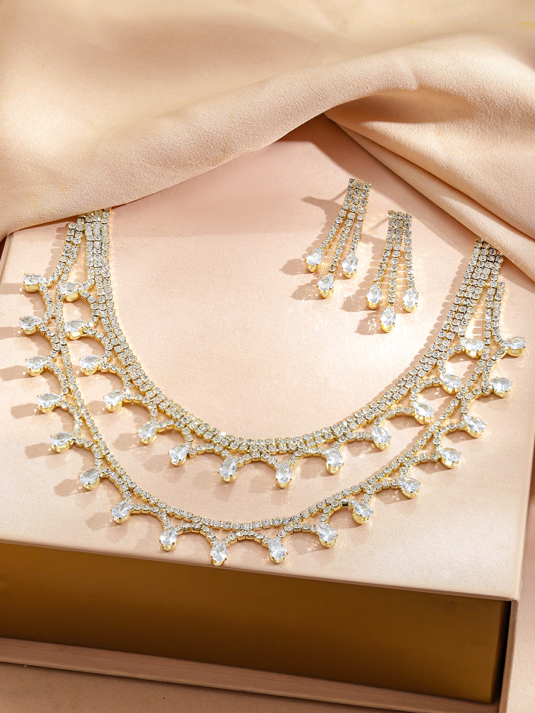American Diamond Zirconia Gold Toned Necklace Set フリーサイズ