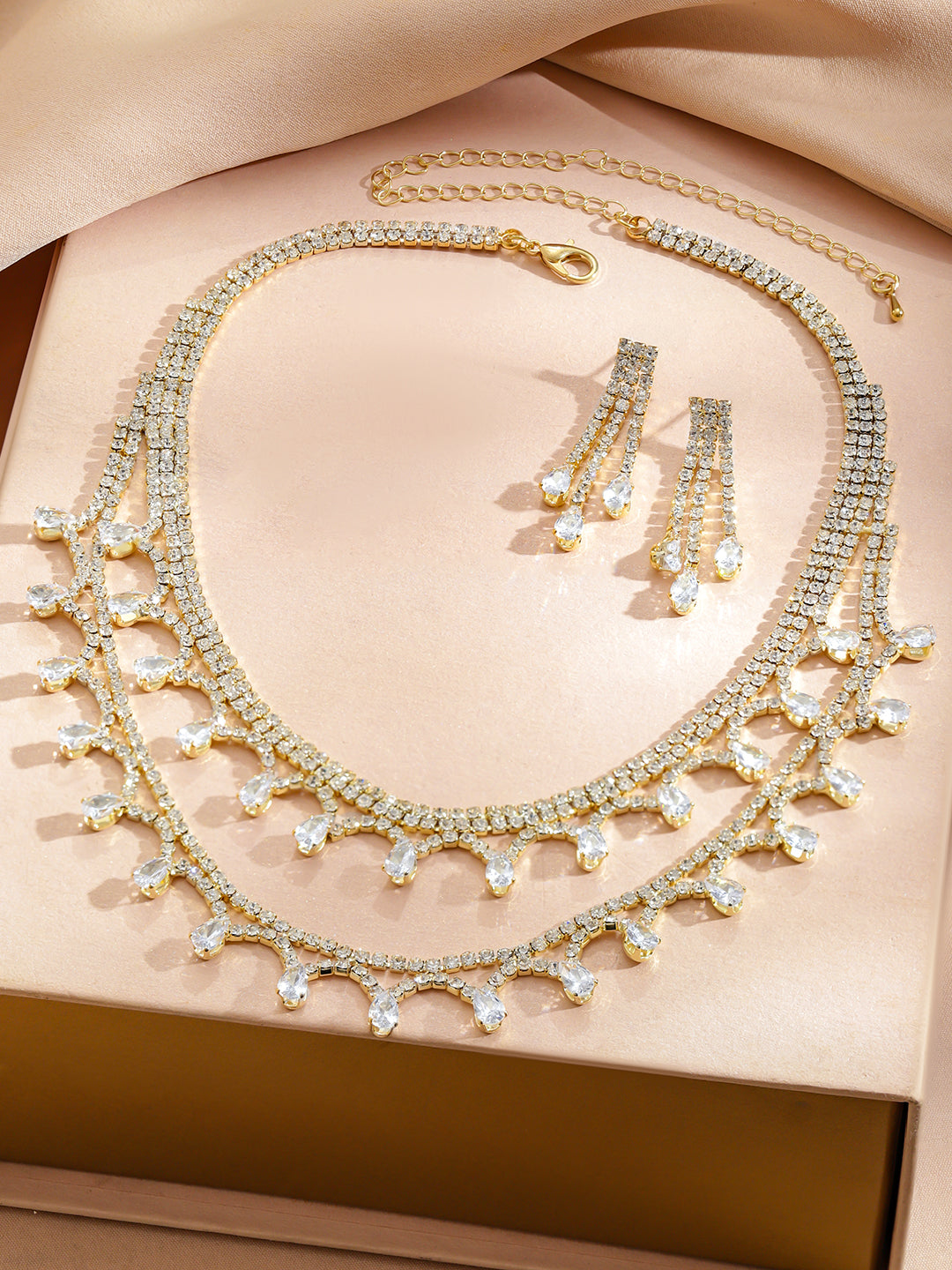 American Diamond Zirconia Gold Toned Necklace Set フリーサイズ