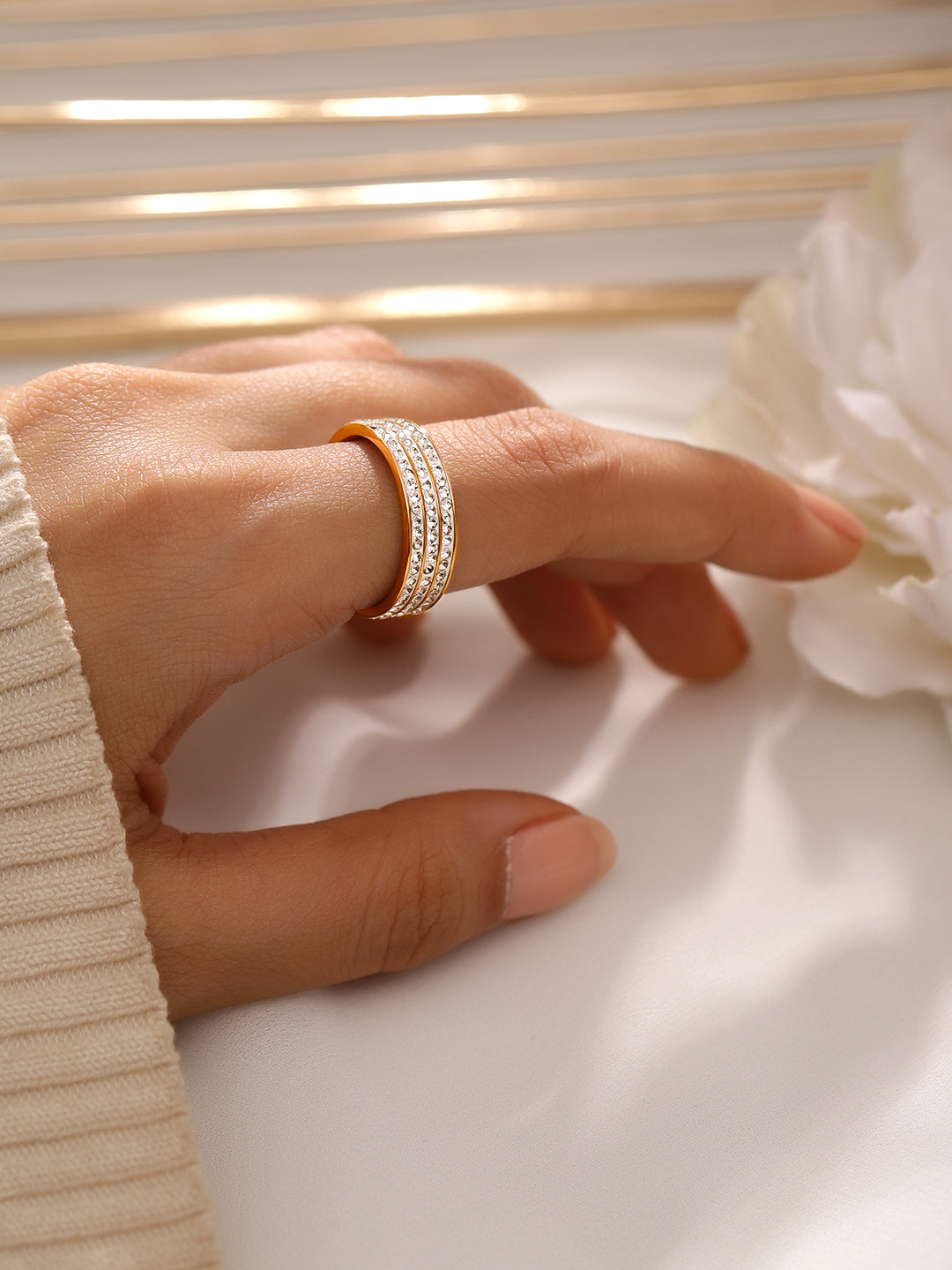Triple Layer Eternity Gold Plated Stainless Steel Brand Ring Gold / 6