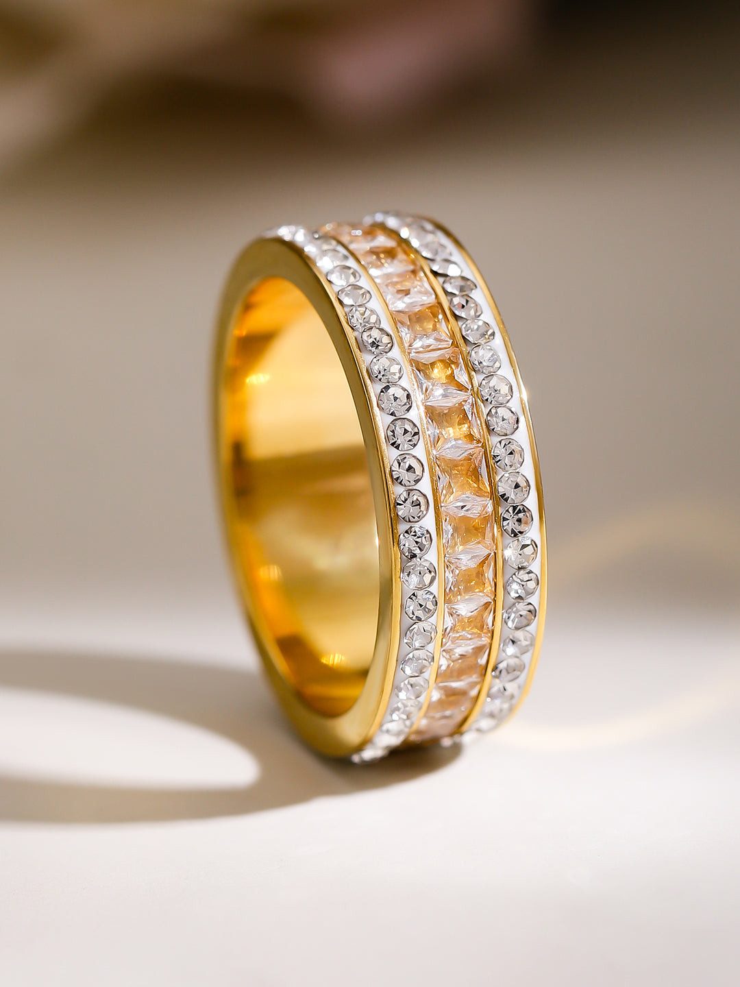 【Rubans】 Square American Diamond Zirconia Enamelled Band Ring｜スクエア アメリカンダイヤモンド ジルコニア エナメル バンドリング