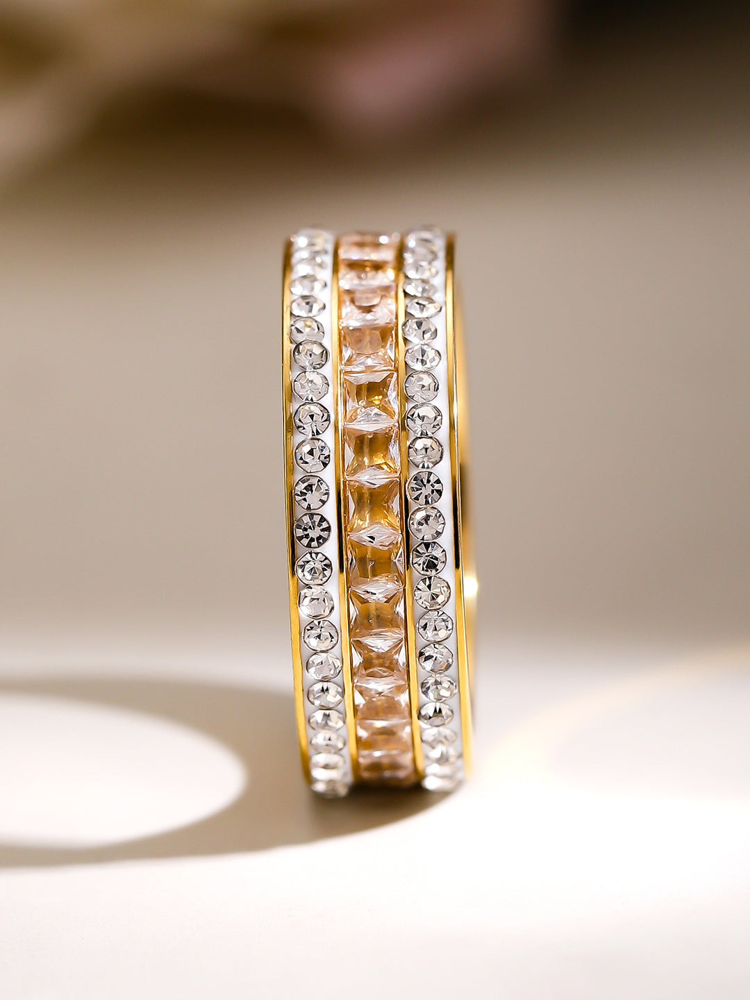 【Rubans】 Square American Diamond Zirconia Enamelled Band Ring｜スクエア アメリカンダイヤモンド ジルコニア エナメル バンドリング
