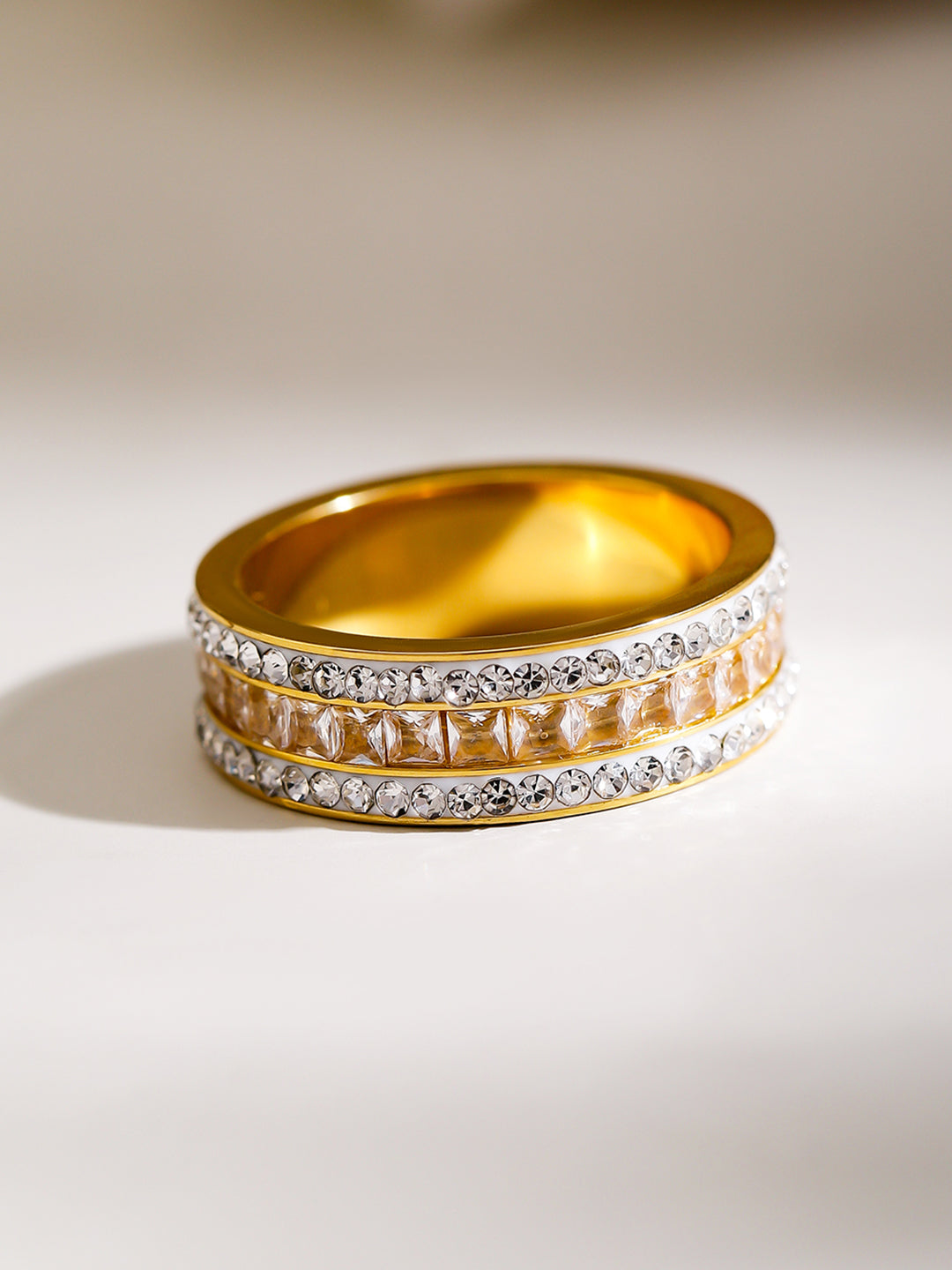 【Rubans】 Square American Diamond Zirconia Enamelled Band Ring｜スクエア アメリカンダイヤモンド ジルコニア エナメル バンドリング