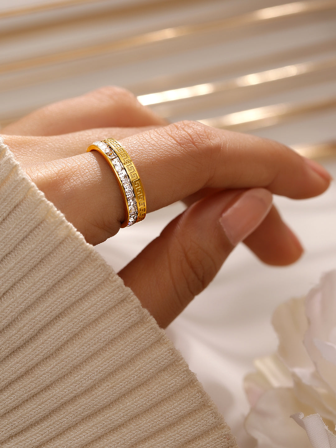 Gold plated American Diamond Zirconia Channel Ring 8