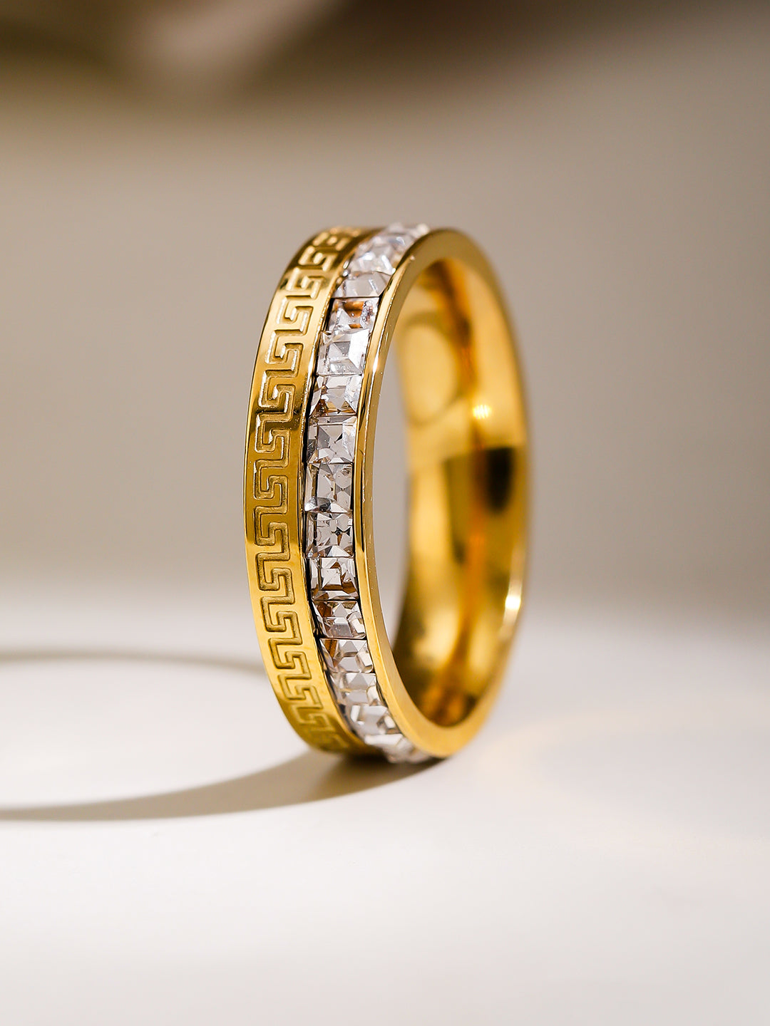 Gold plated American Diamond Zirconia Channel Ring 8