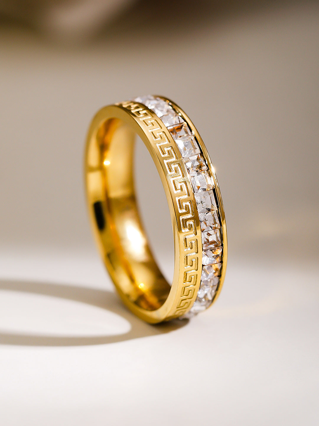 Gold plated American Diamond Zirconia Channel Ring 8